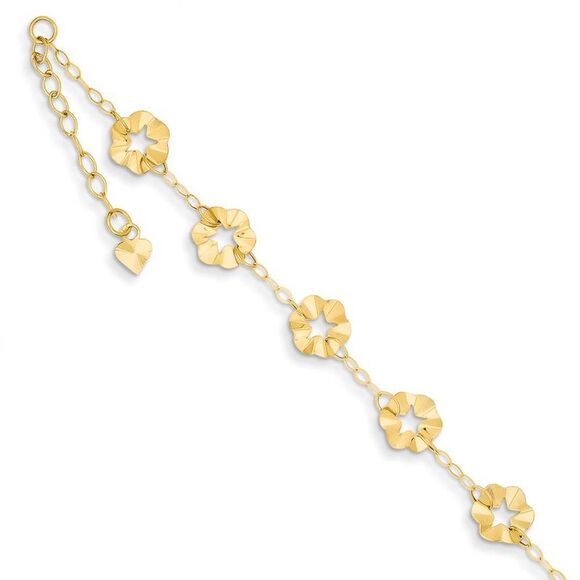14k Yellow Gold Adjustable Flower Anklet 9 Inch